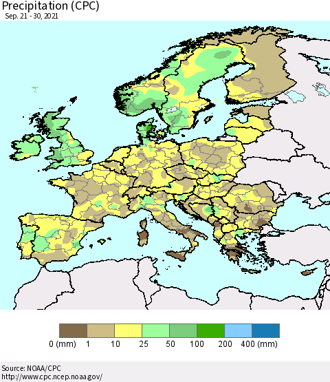 Europe Precipitation (CPC) Thematic Map For 9/21/2021 - 9/30/2021