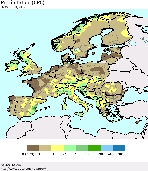 Europe Precipitation (CPC) Thematic Map For 5/1/2022 - 5/10/2022
