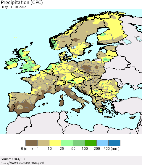 Europe Precipitation (CPC) Thematic Map For 5/11/2022 - 5/20/2022