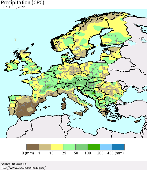 Europe Precipitation (CPC) Thematic Map For 6/1/2022 - 6/10/2022