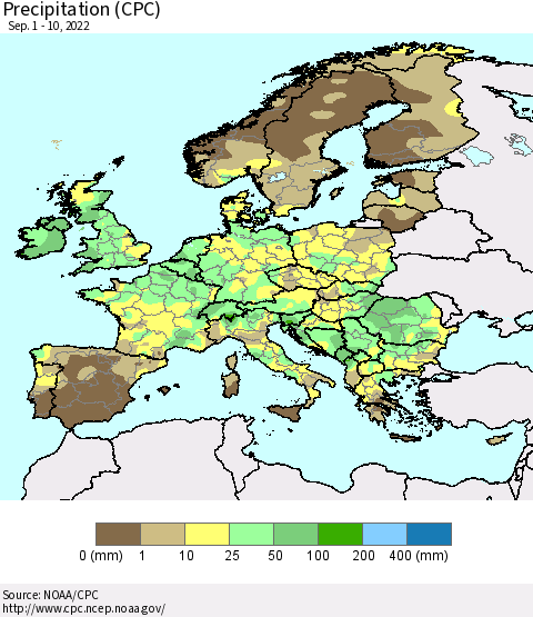 Europe Precipitation (CPC) Thematic Map For 9/1/2022 - 9/10/2022