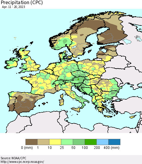 Europe Precipitation (CPC) Thematic Map For 4/11/2023 - 4/20/2023