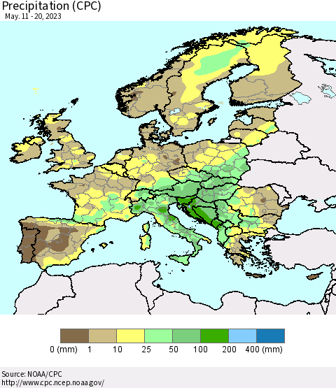 Europe Precipitation (CPC) Thematic Map For 5/11/2023 - 5/20/2023