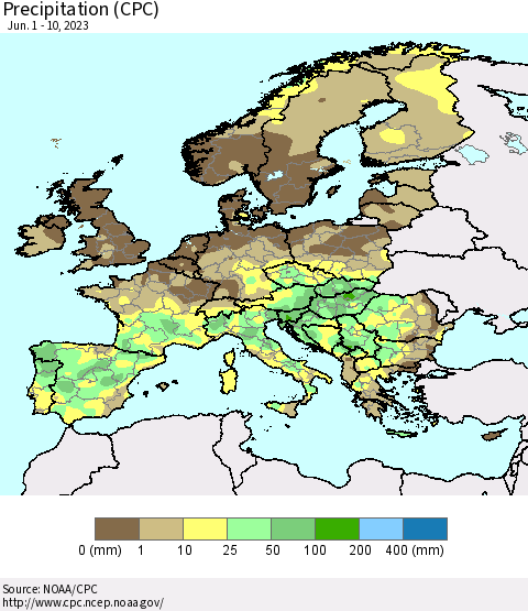 Europe Precipitation (CPC) Thematic Map For 6/1/2023 - 6/10/2023