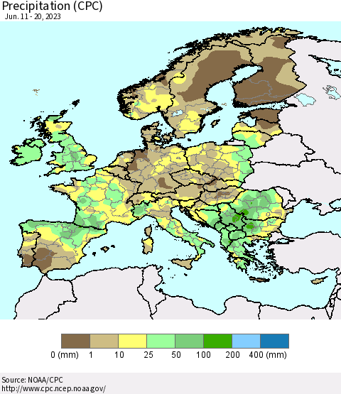 Europe Precipitation (CPC) Thematic Map For 6/11/2023 - 6/20/2023