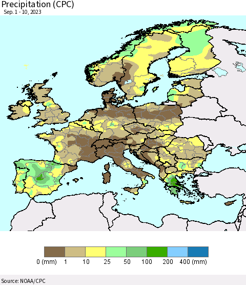 Europe Precipitation (CPC) Thematic Map For 9/1/2023 - 9/10/2023