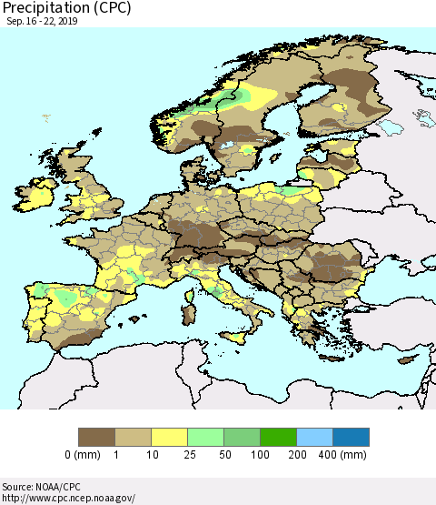 Europe Precipitation (CPC) Thematic Map For 9/16/2019 - 9/22/2019