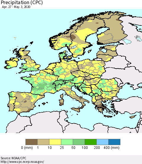 Europe Precipitation (CPC) Thematic Map For 4/27/2020 - 5/3/2020