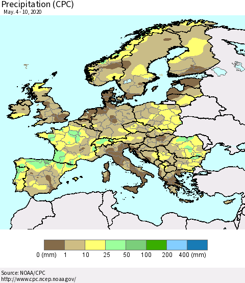 Europe Precipitation (CPC) Thematic Map For 5/4/2020 - 5/10/2020