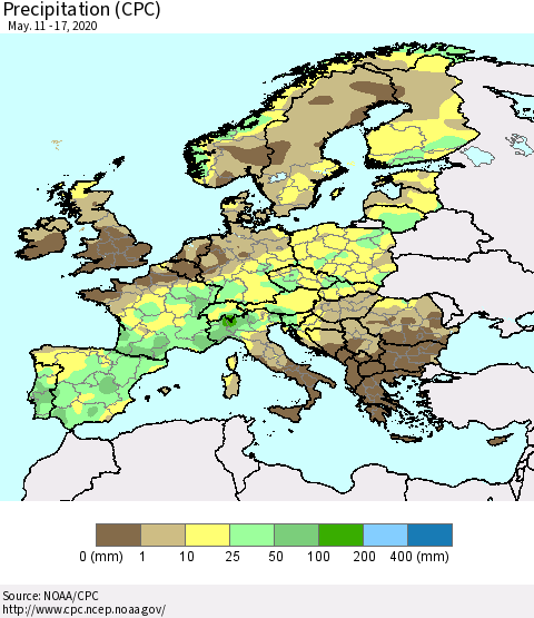 Europe Precipitation (CPC) Thematic Map For 5/11/2020 - 5/17/2020