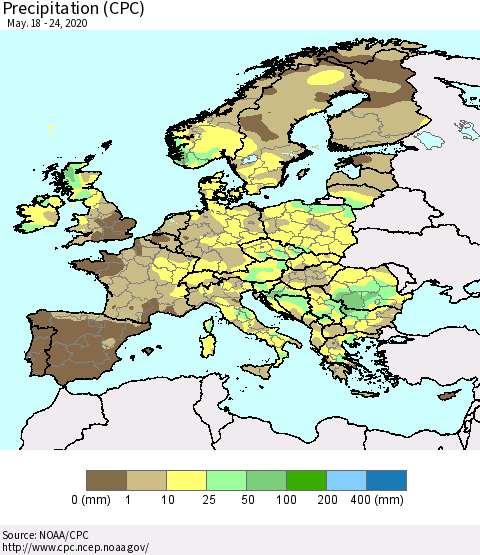 Europe Precipitation (CPC) Thematic Map For 5/18/2020 - 5/24/2020