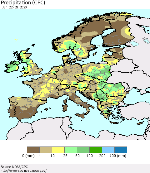 Europe Precipitation (CPC) Thematic Map For 6/22/2020 - 6/28/2020