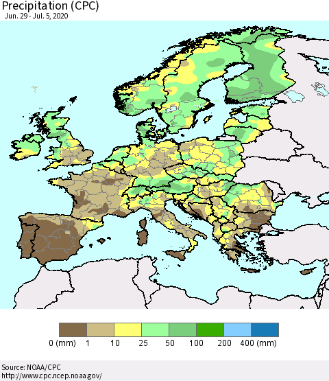 Europe Precipitation (CPC) Thematic Map For 6/29/2020 - 7/5/2020
