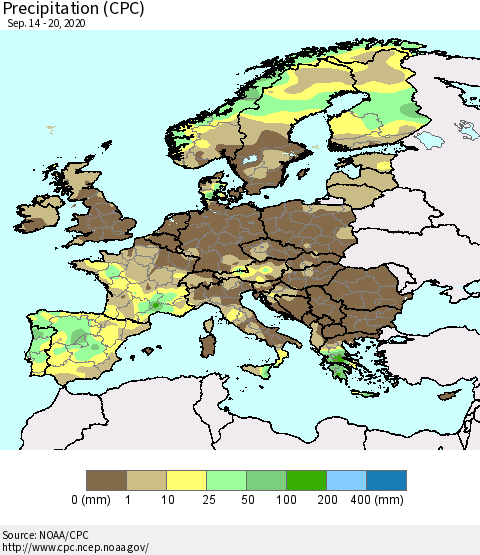 Europe Precipitation (CPC) Thematic Map For 9/14/2020 - 9/20/2020