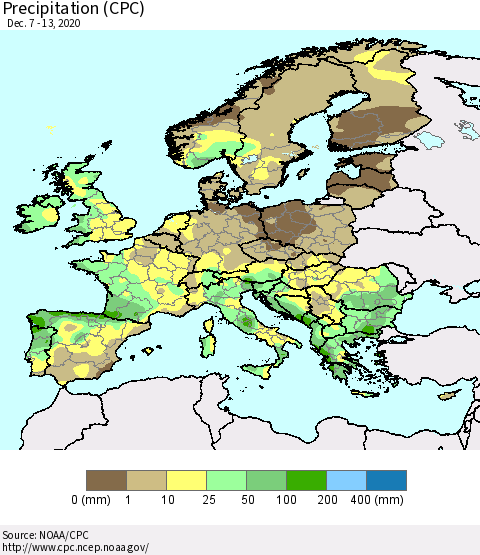 Europe Precipitation (CPC) Thematic Map For 12/7/2020 - 12/13/2020