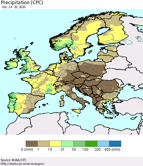 Europe Precipitation (CPC) Thematic Map For 12/14/2020 - 12/20/2020