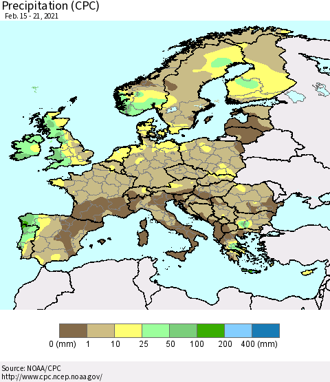 Europe Precipitation (CPC) Thematic Map For 2/15/2021 - 2/21/2021