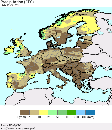 Europe Precipitation (CPC) Thematic Map For 2/22/2021 - 2/28/2021