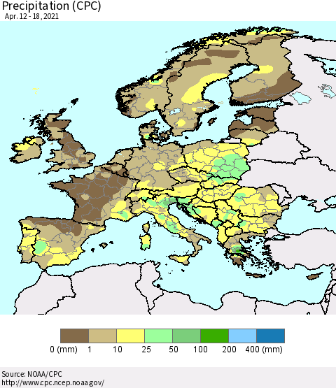 Europe Precipitation (CPC) Thematic Map For 4/12/2021 - 4/18/2021