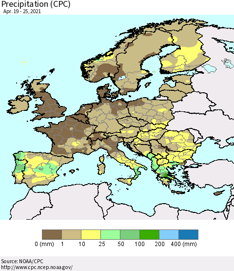 Europe Precipitation (CPC) Thematic Map For 4/19/2021 - 4/25/2021
