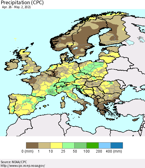 Europe Precipitation (CPC) Thematic Map For 4/26/2021 - 5/2/2021