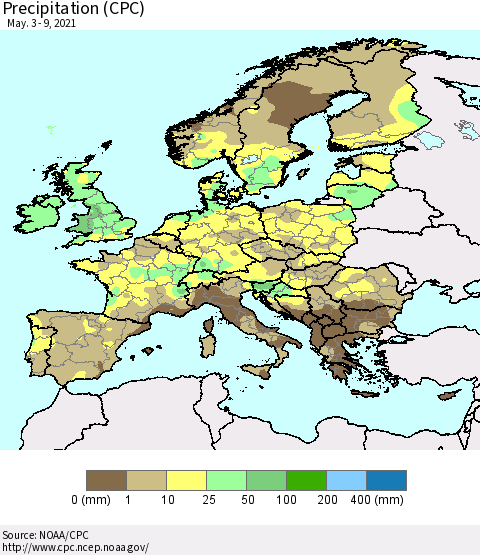 Europe Precipitation (CPC) Thematic Map For 5/3/2021 - 5/9/2021