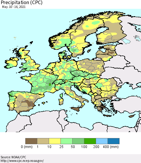 Europe Precipitation (CPC) Thematic Map For 5/10/2021 - 5/16/2021