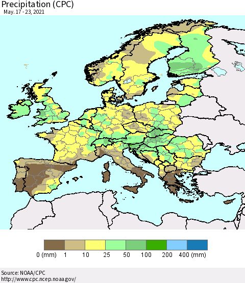 Europe Precipitation (CPC) Thematic Map For 5/17/2021 - 5/23/2021