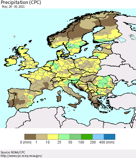 Europe Precipitation (CPC) Thematic Map For 5/24/2021 - 5/30/2021
