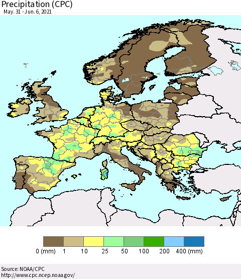 Europe Precipitation (CPC) Thematic Map For 5/31/2021 - 6/6/2021