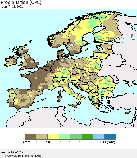 Europe Precipitation (CPC) Thematic Map For 6/7/2021 - 6/13/2021