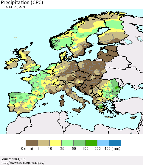 Europe Precipitation (CPC) Thematic Map For 6/14/2021 - 6/20/2021