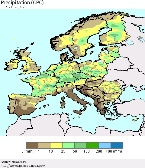 Europe Precipitation (CPC) Thematic Map For 6/21/2021 - 6/27/2021