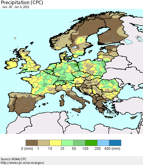 Europe Precipitation (CPC) Thematic Map For 6/28/2021 - 7/4/2021