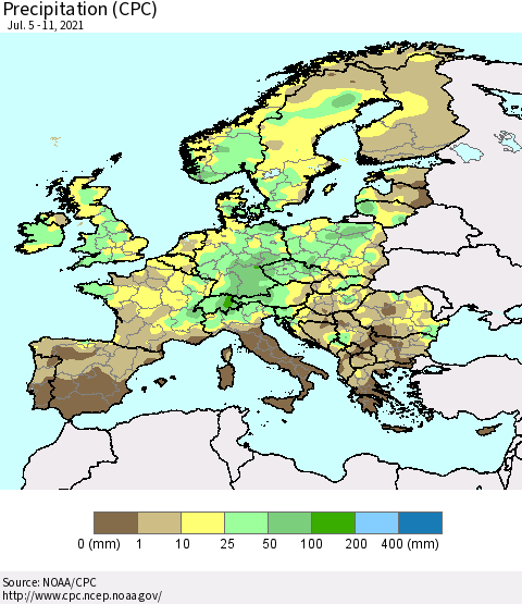 Europe Precipitation (CPC) Thematic Map For 7/5/2021 - 7/11/2021