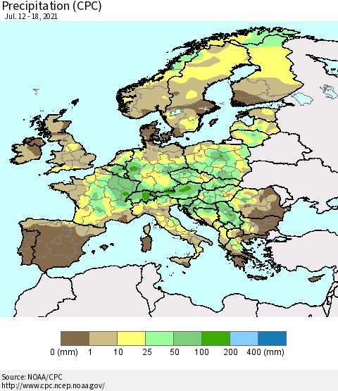 Europe Precipitation (CPC) Thematic Map For 7/12/2021 - 7/18/2021