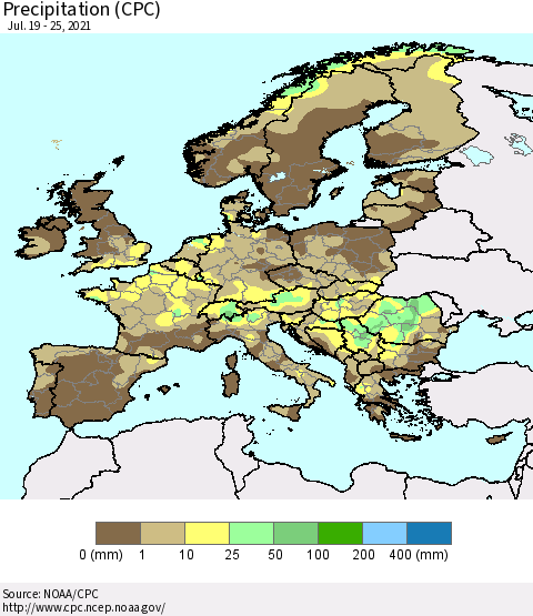 Europe Precipitation (CPC) Thematic Map For 7/19/2021 - 7/25/2021