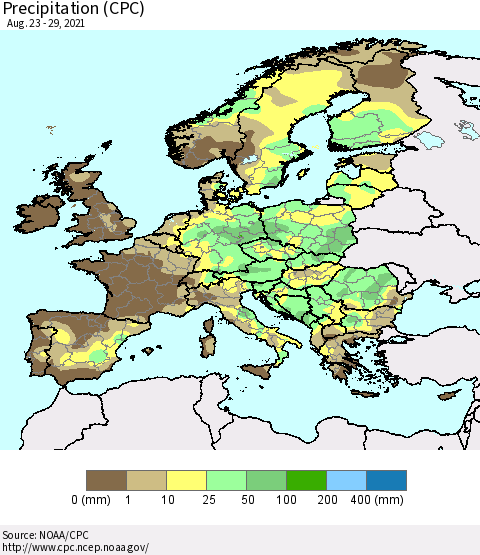 Europe Precipitation (CPC) Thematic Map For 8/23/2021 - 8/29/2021