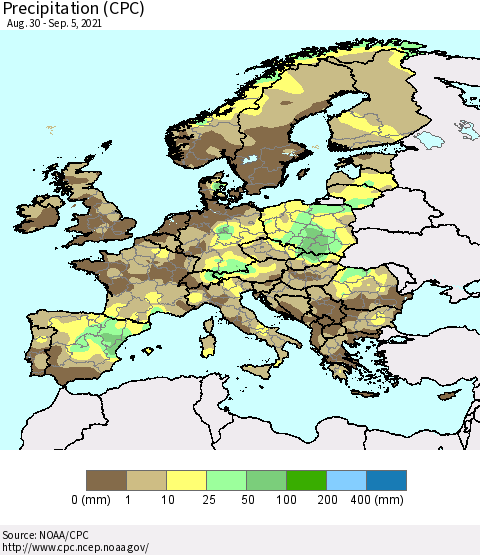 Europe Precipitation (CPC) Thematic Map For 8/30/2021 - 9/5/2021