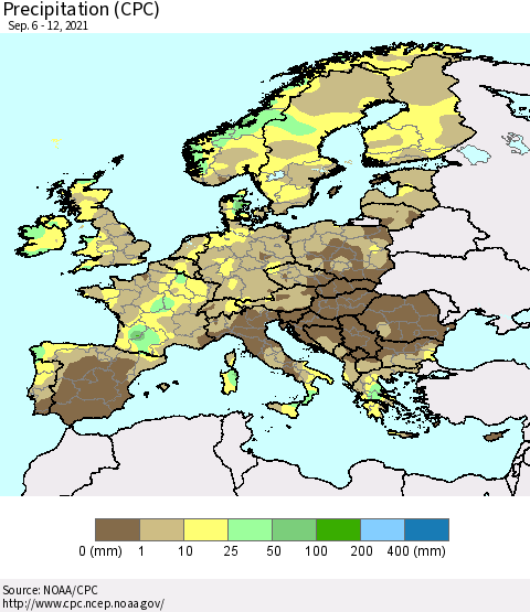 Europe Precipitation (CPC) Thematic Map For 9/6/2021 - 9/12/2021