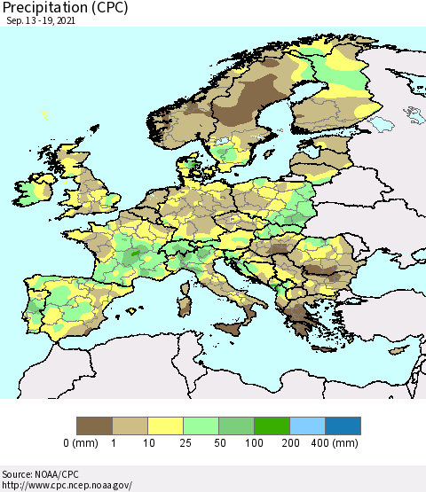 Europe Precipitation (CPC) Thematic Map For 9/13/2021 - 9/19/2021