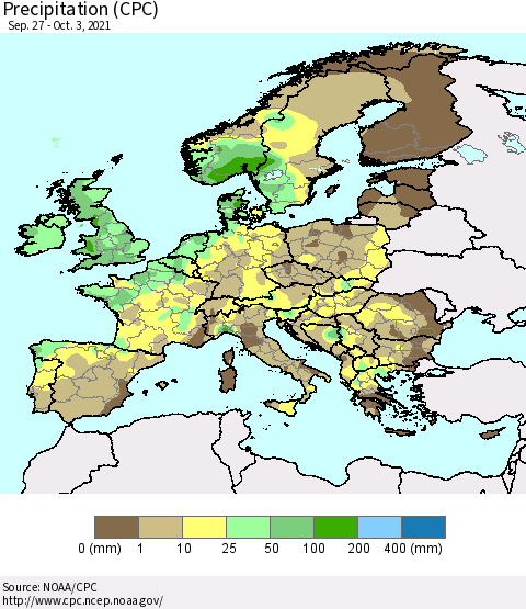 Europe Precipitation (CPC) Thematic Map For 9/27/2021 - 10/3/2021