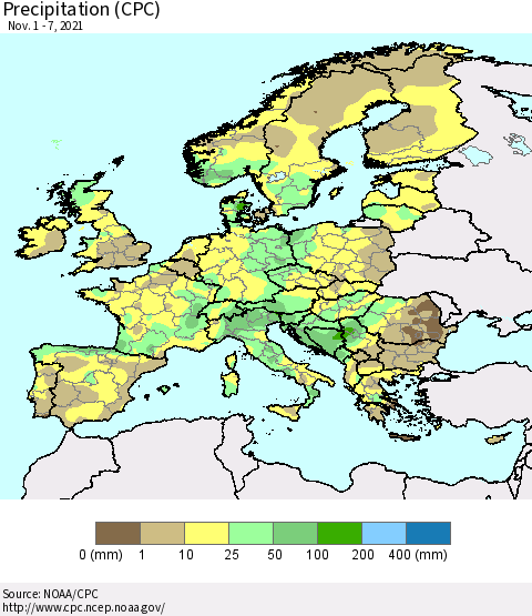 Europe Precipitation (CPC) Thematic Map For 11/1/2021 - 11/7/2021