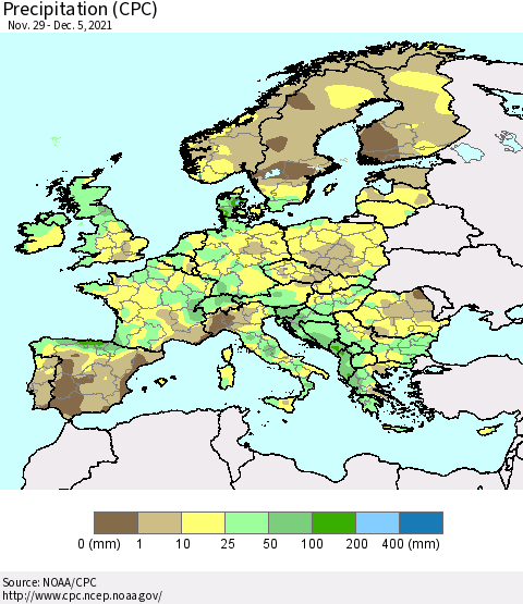 Europe Precipitation (CPC) Thematic Map For 11/29/2021 - 12/5/2021