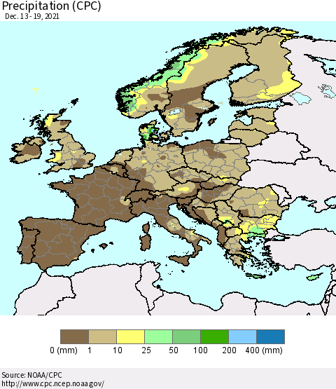 Europe Precipitation (CPC) Thematic Map For 12/13/2021 - 12/19/2021