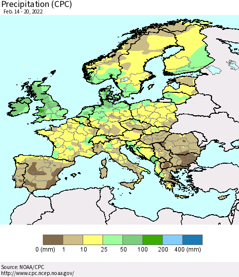 Europe Precipitation (CPC) Thematic Map For 2/14/2022 - 2/20/2022
