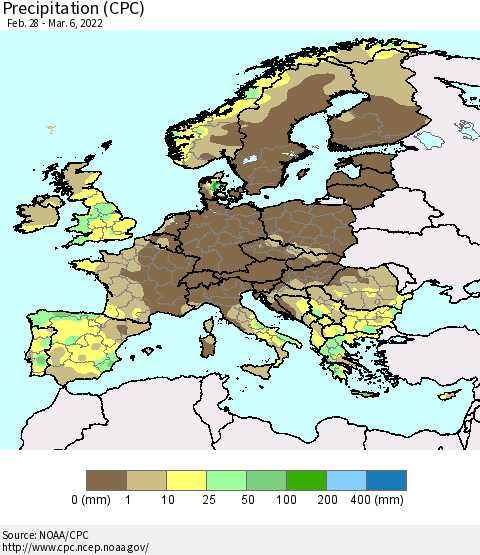 Europe Precipitation (CPC) Thematic Map For 2/28/2022 - 3/6/2022
