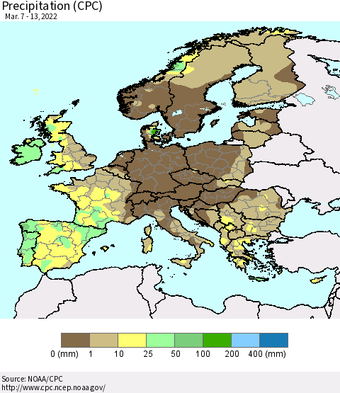 Europe Precipitation (CPC) Thematic Map For 3/7/2022 - 3/13/2022