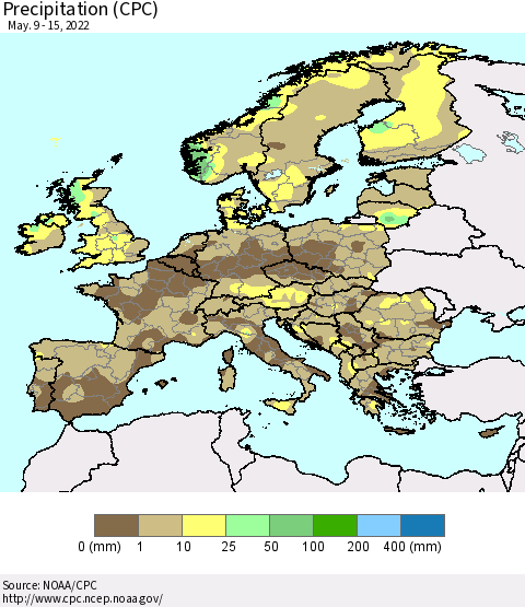 Europe Precipitation (CPC) Thematic Map For 5/9/2022 - 5/15/2022