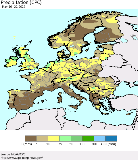 Europe Precipitation (CPC) Thematic Map For 5/16/2022 - 5/22/2022
